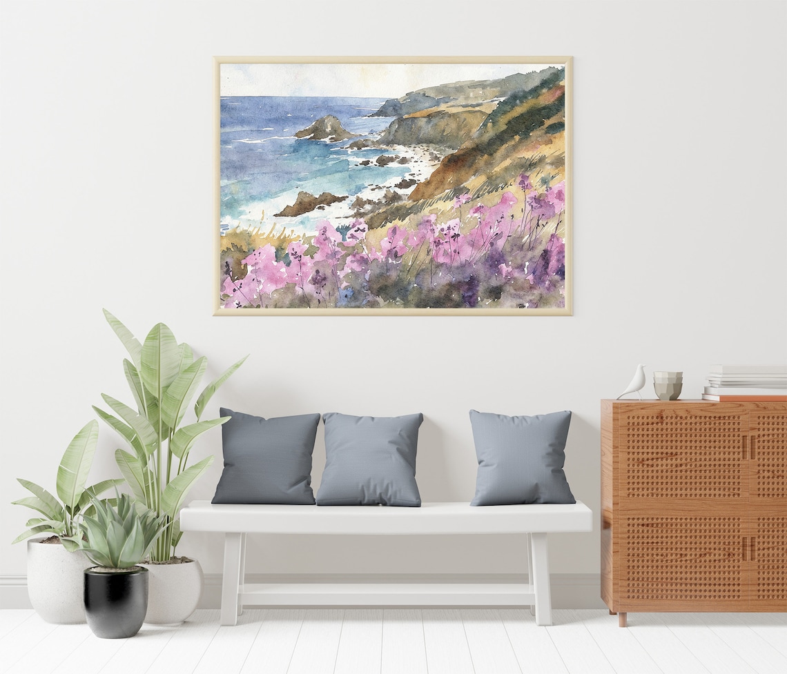 Monterey Bay Watercolor Coast Art Print, California - Image 3