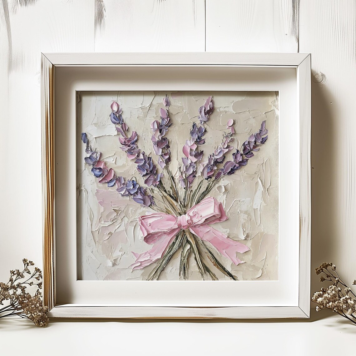 Lavender Oil Painting Print, Pink Bow Wildflowers - Image 4