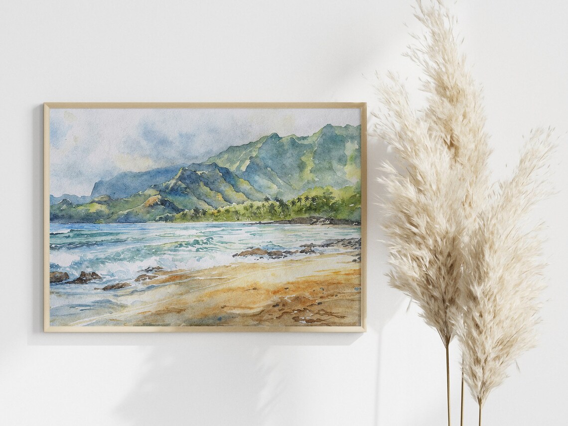 Kauai Na Pali Watercolor Art Print, Hawaii Coast - Image 4