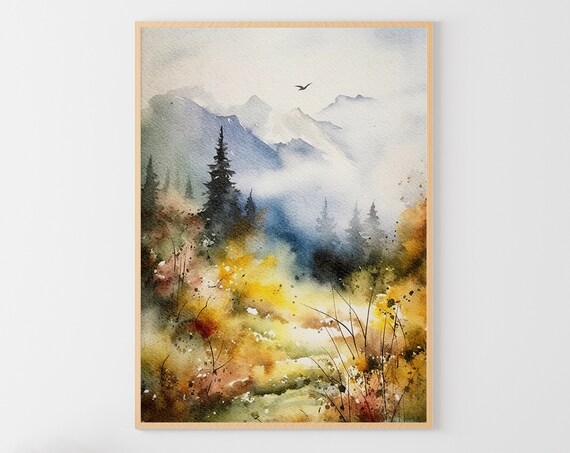 Rocky Mountains Painting National Park Art Print Colorado Landscape Mountain Meadow Poster