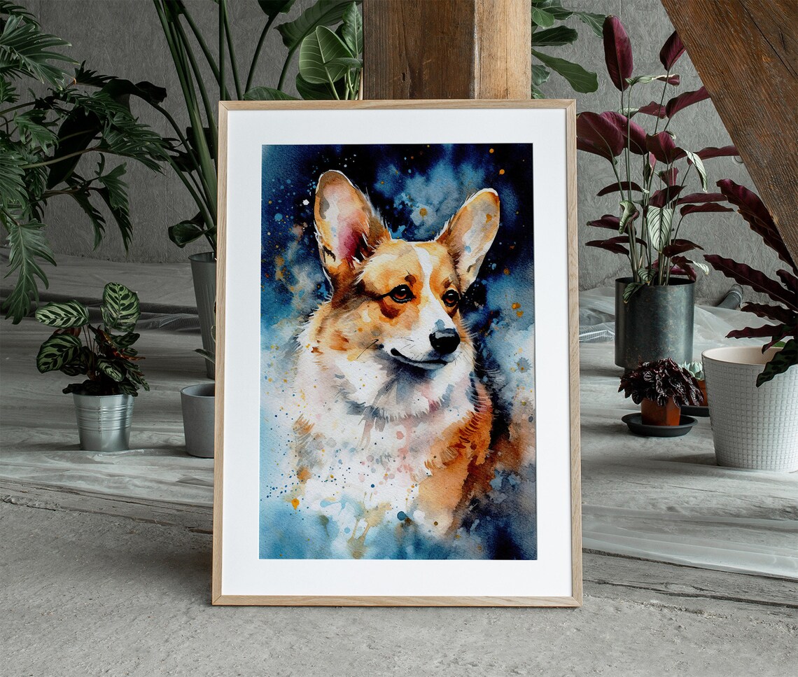 Corgi Watercolor Portrait Splash Paint Dog Lover Gift Art Print - Image 5