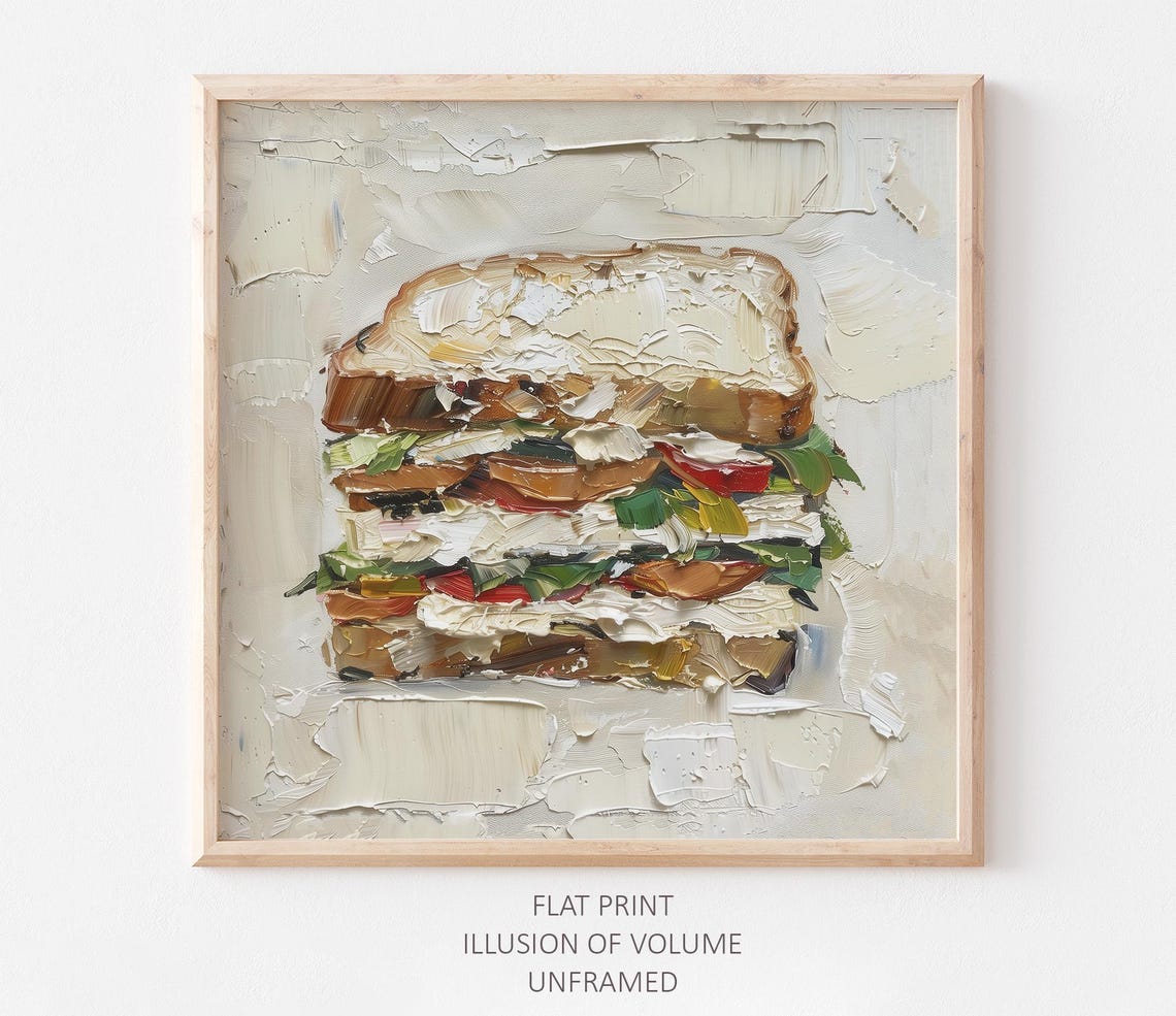 Impasto Sandwich Oil Painting Textured Neutral Kitchen Art Poster
