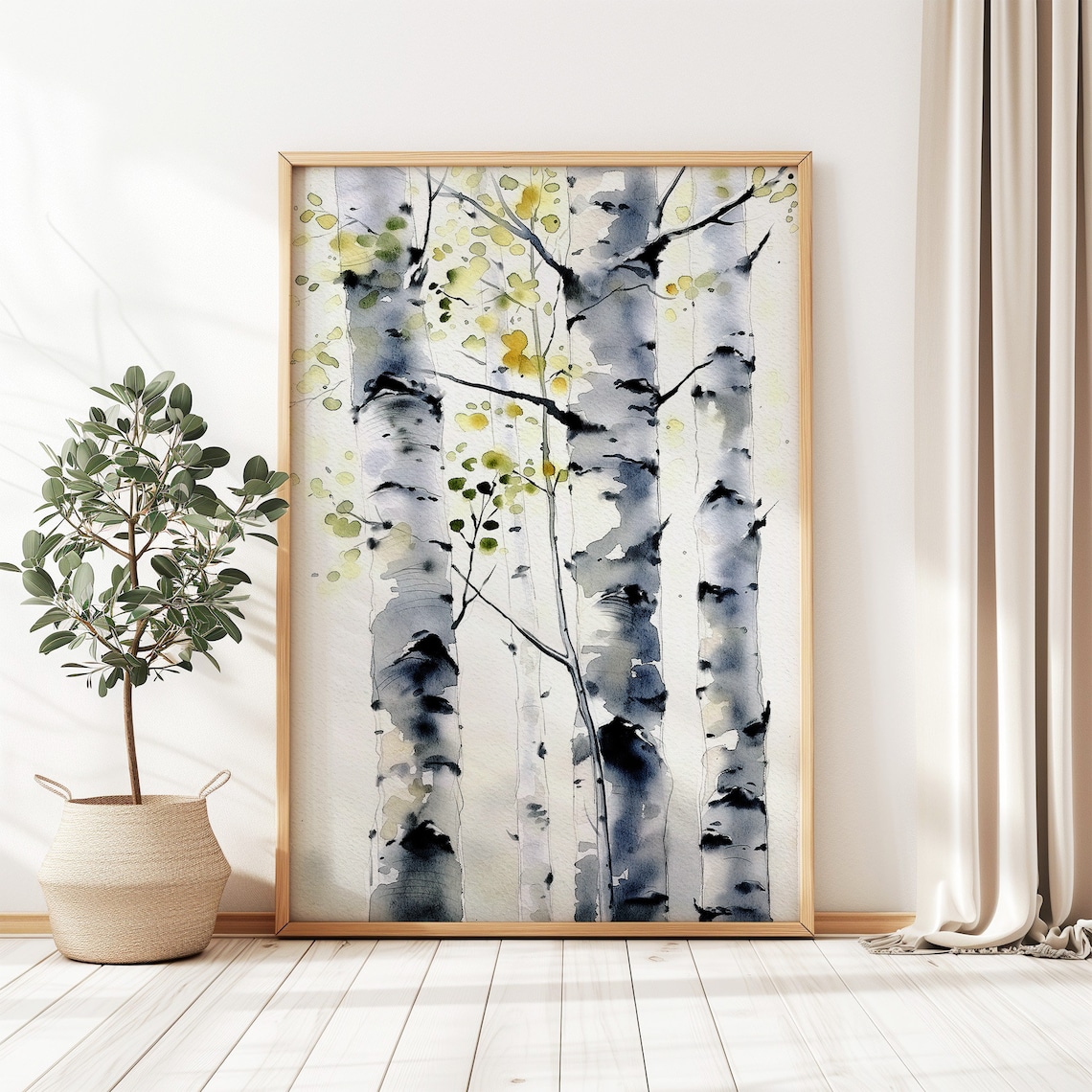 Birch Trees Watercolor Art Print, Spring Birch Grove - Image 4