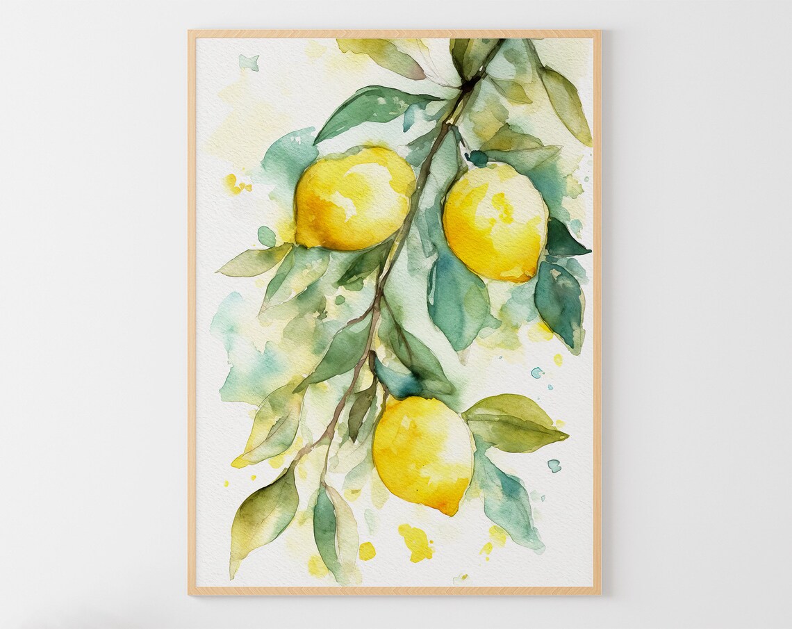 Lemon Tree Watercolor Art Print, Kitchen Decor