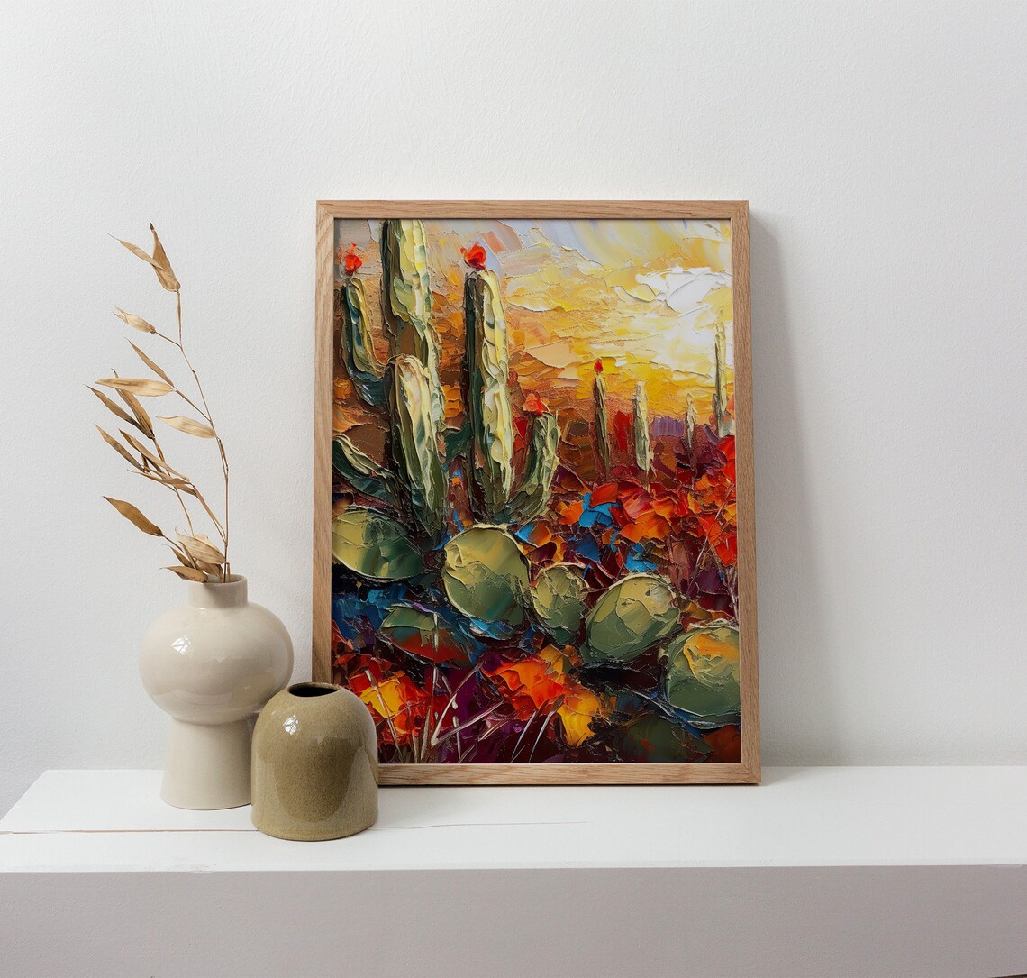 Arizona Desert Saguaro Cactus, Oil-Style Art Print - Image 5