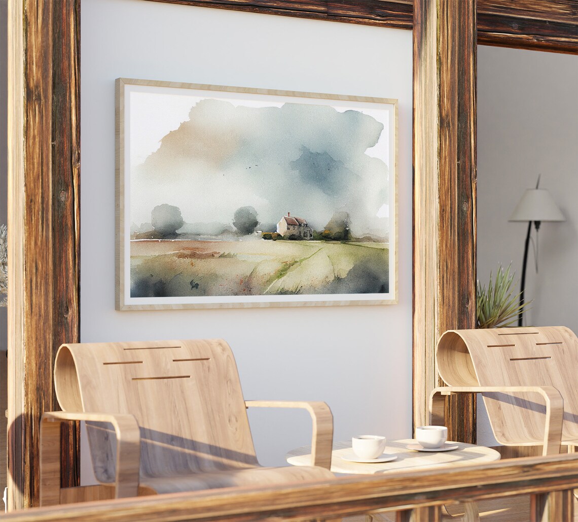 Countryside Farmhouse Watercolor Country Landscape Art Print - Image 3