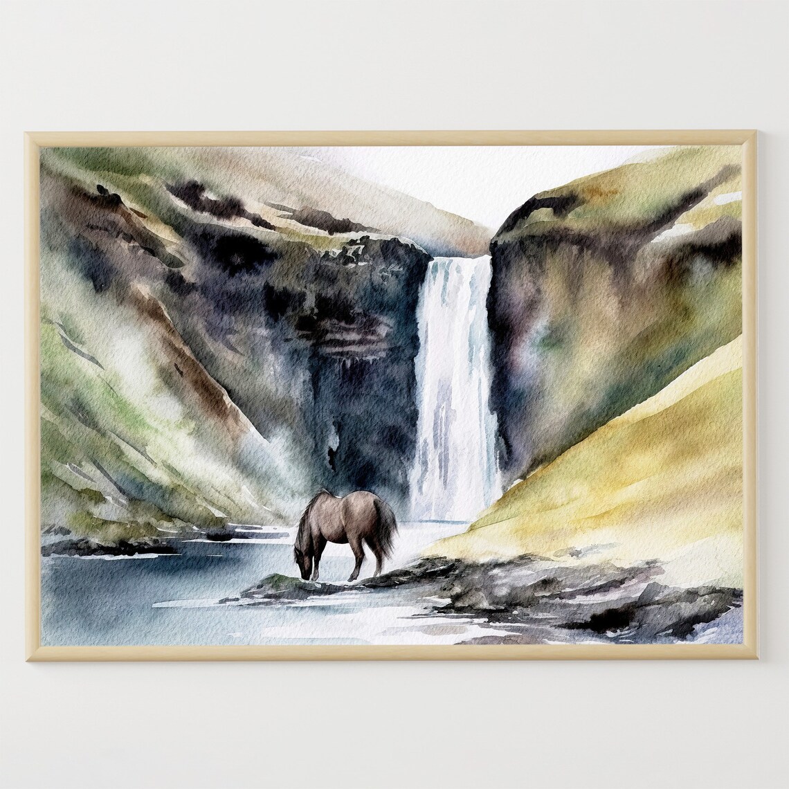 Iceland Waterfall Horse Travel Poster, Sudurland
