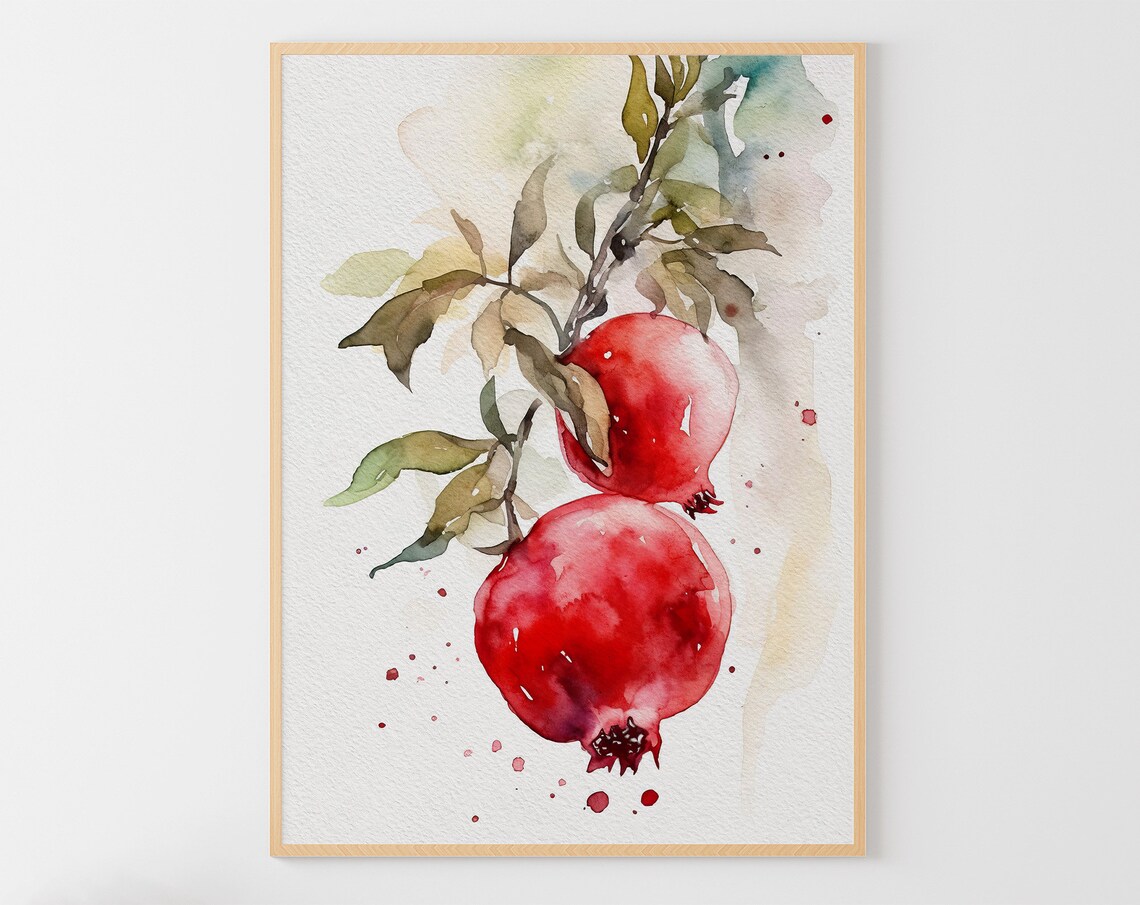 Pomegranate Watercolor Art Print, Kitchen Wall Art
