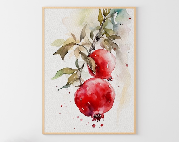 Pomegranate Watercolor Art Print, Kitchen Wall Art