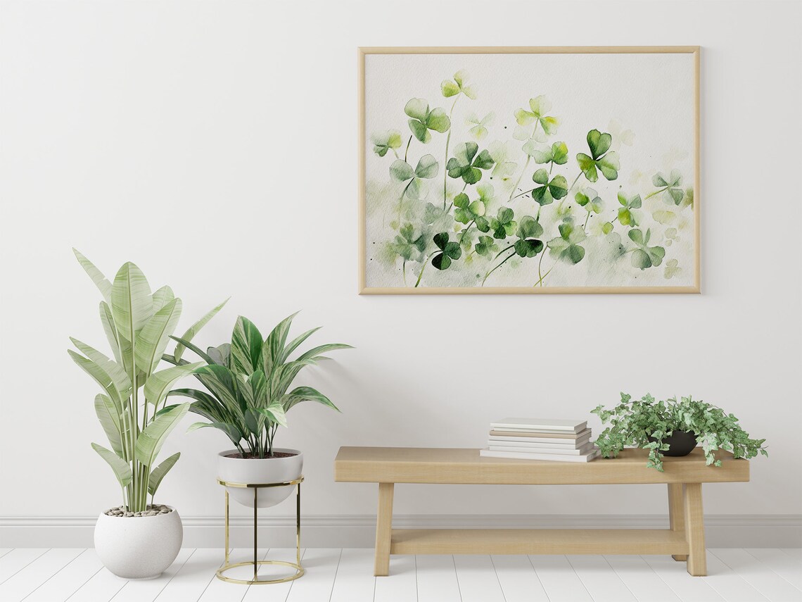 Clover Watercolor Meadow Art Print, Neutral Green - Image 5