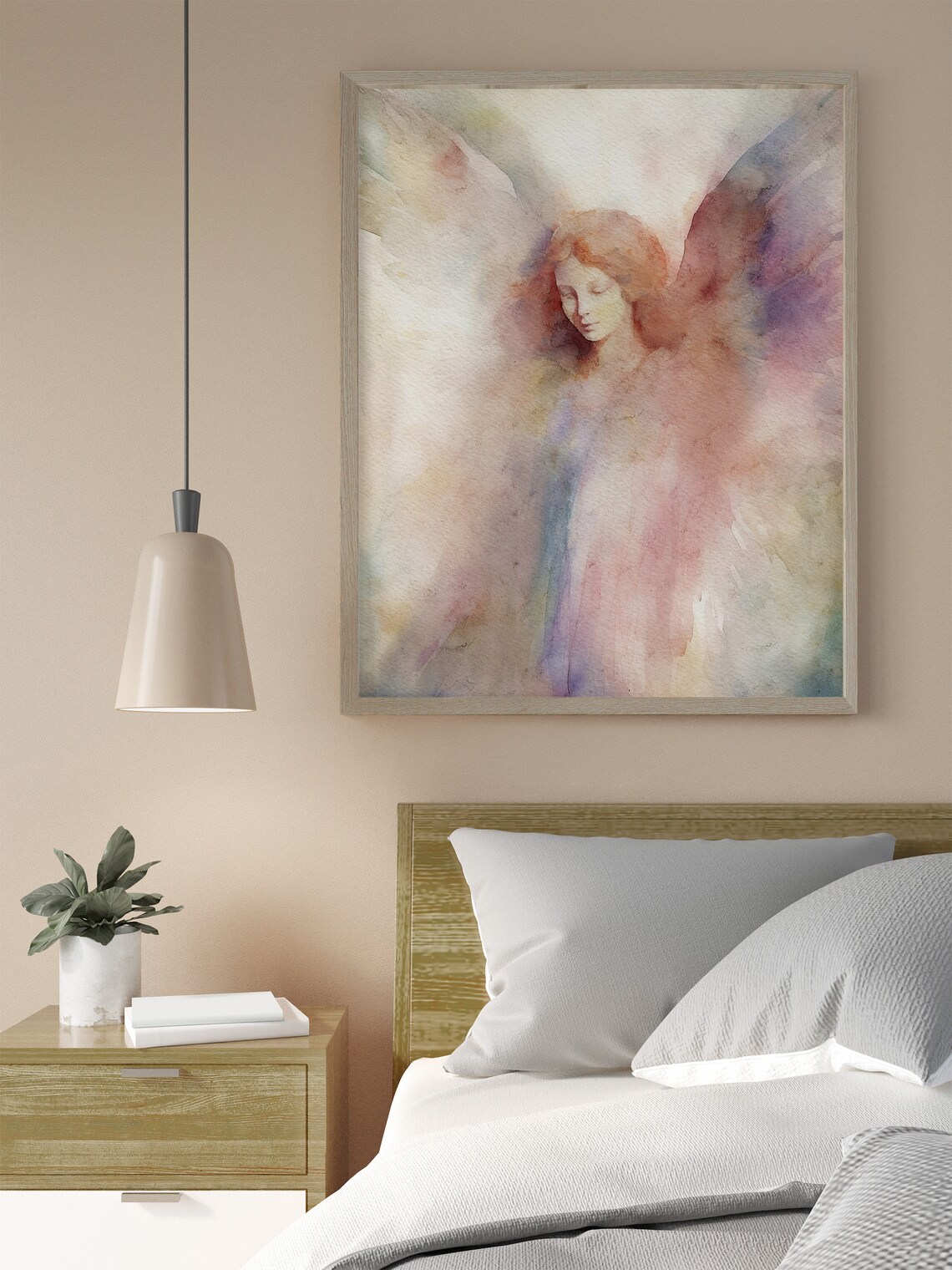 Guardian Angel Watercolor Pastel Wings Soft Abstract Spiritual Wall Art Poster - Image 4