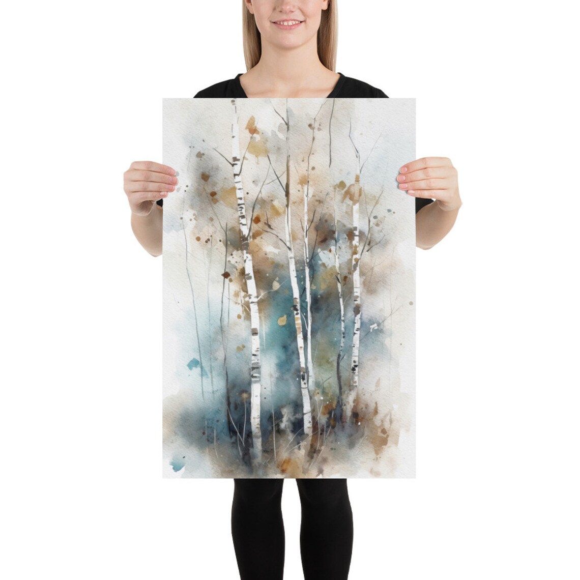Birch Trees Watercolor, Autumn Landscape Art Print - Image 2