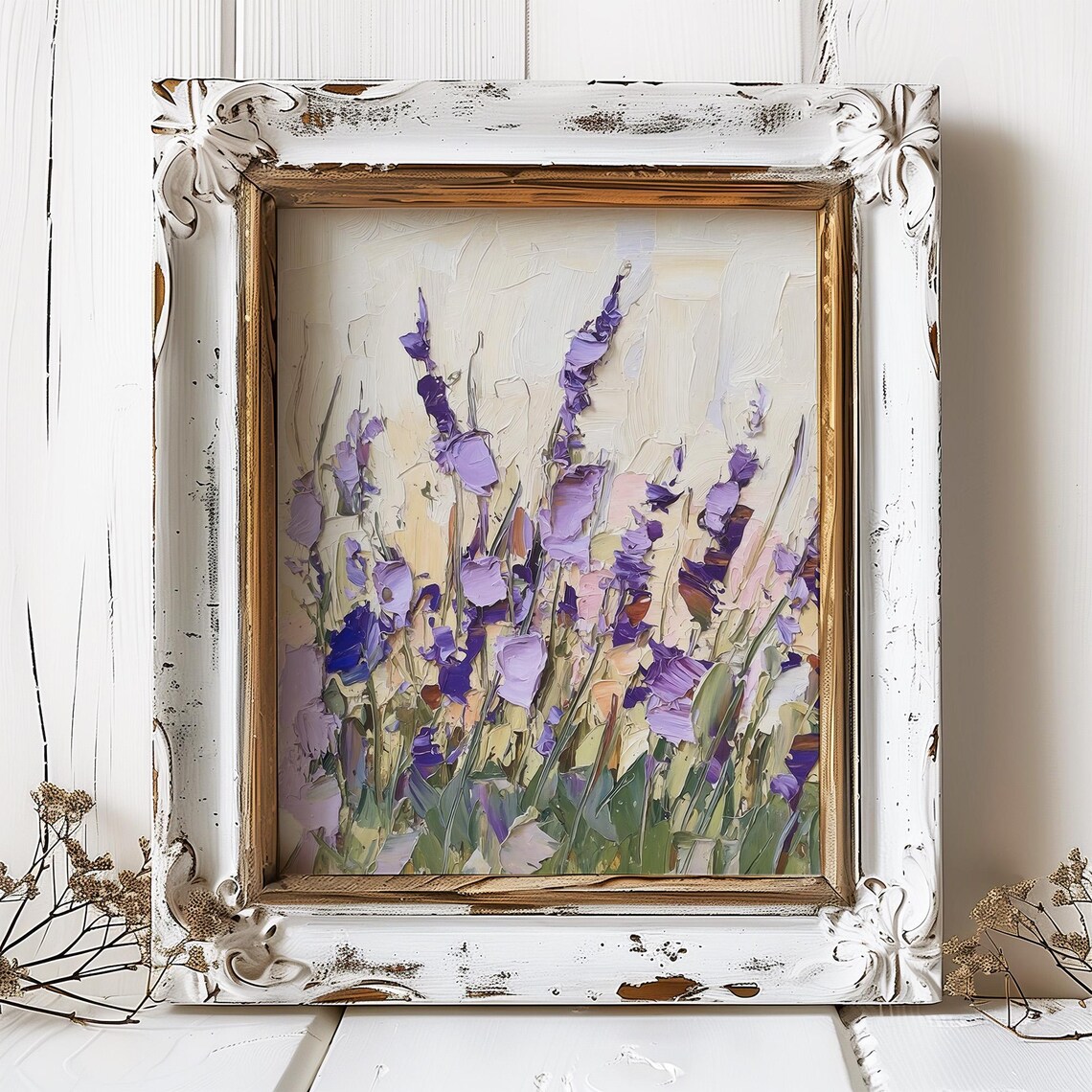 Lavender Wildflowers Oil Painting Art Print, Farmhouse - Image 5