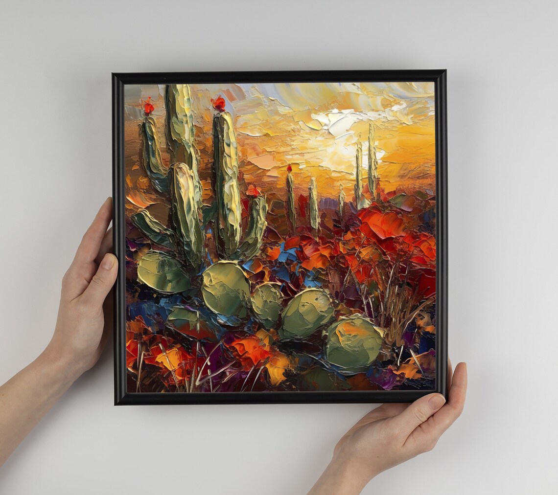 Arizona Desert Saguaro Cactus, Oil-Style Art Print - Image 3