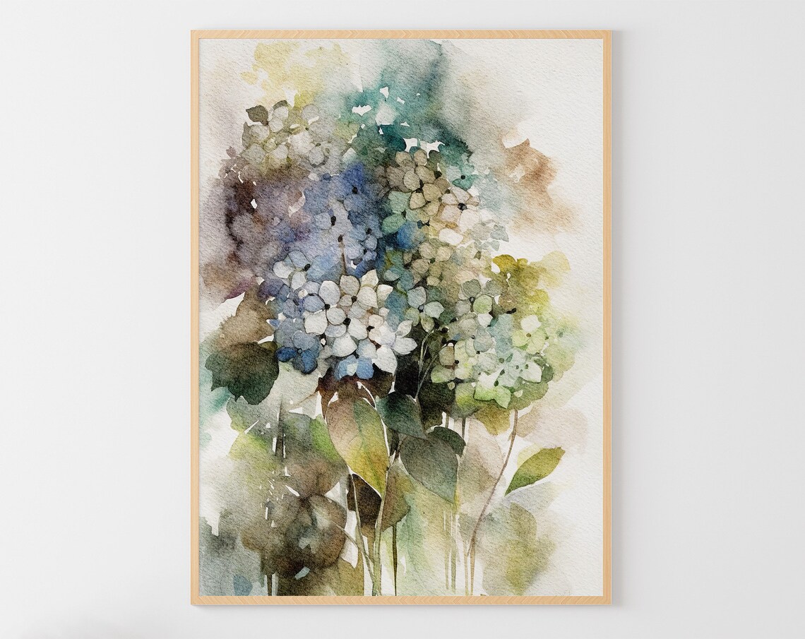 Hydrangea Watercolor Art Print, Botanical Floral