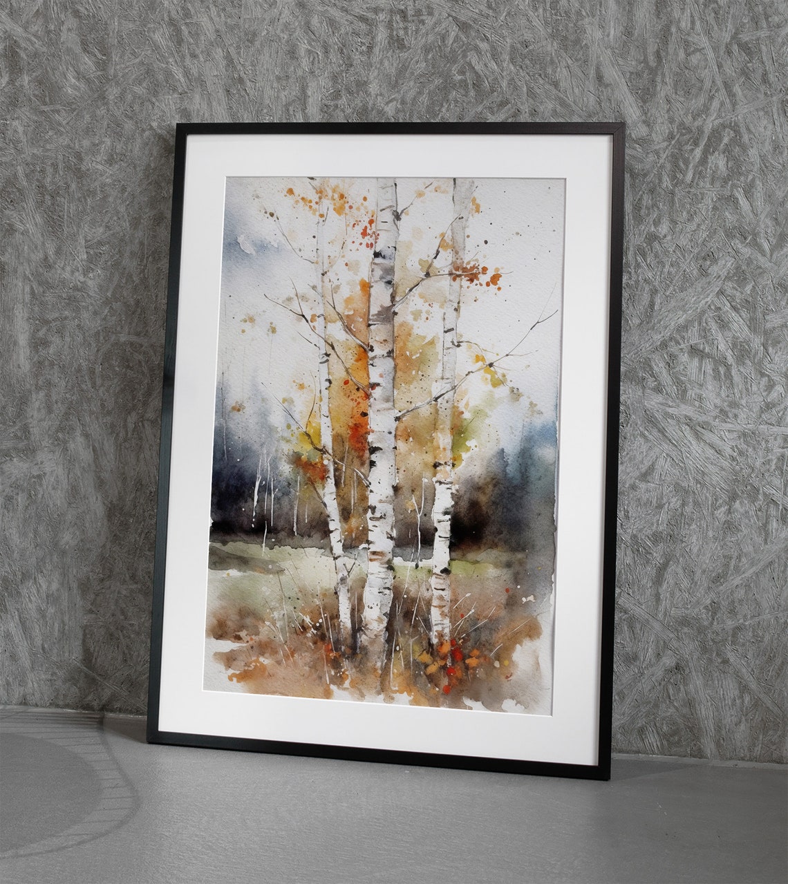Autumn Birch Trees Watercolor Fall Foliage Golden Orange Forest Poster - Image 4