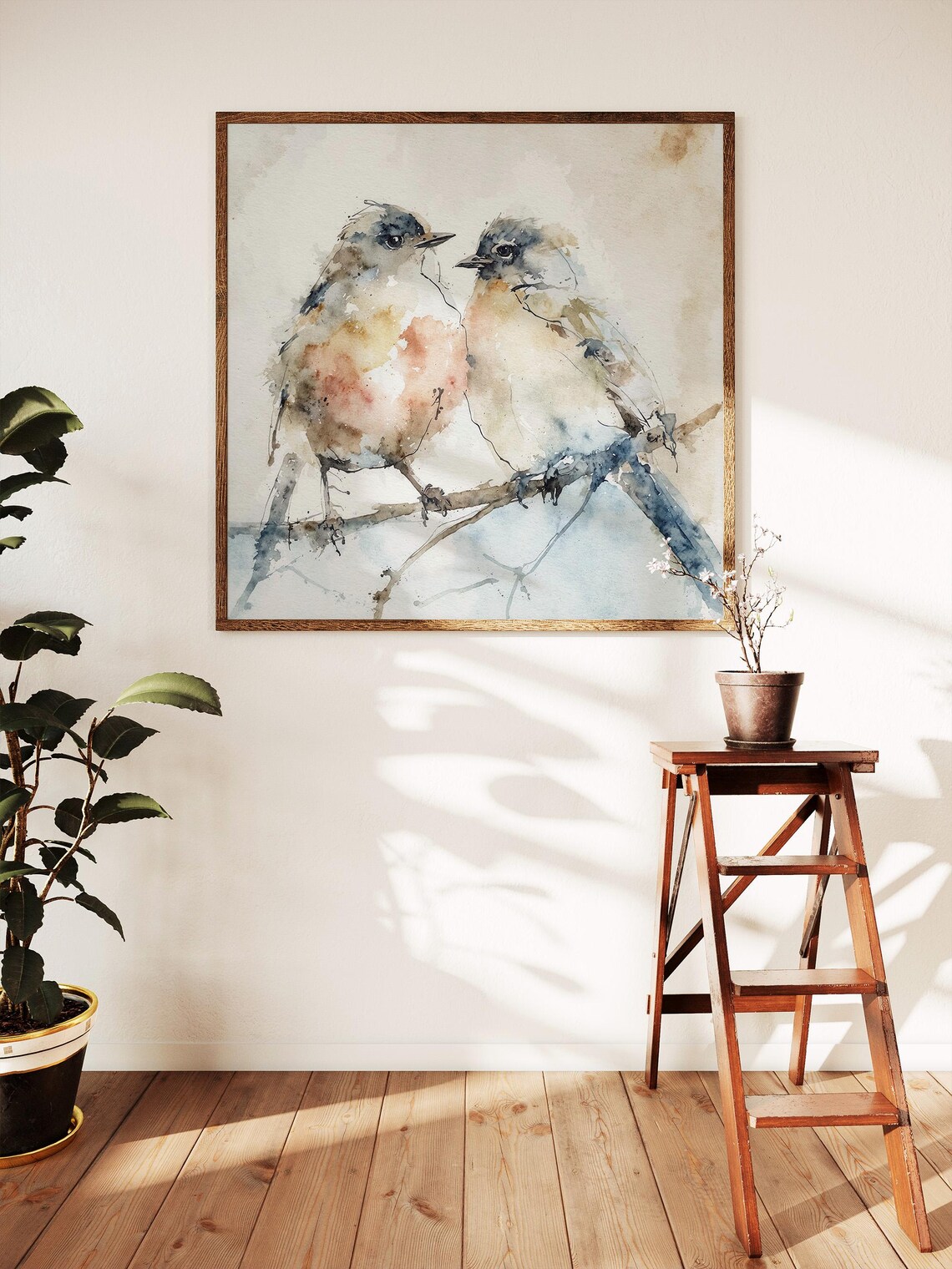 Chickadee Couple Birds Watercolor Art Print, Neutral - Image 5