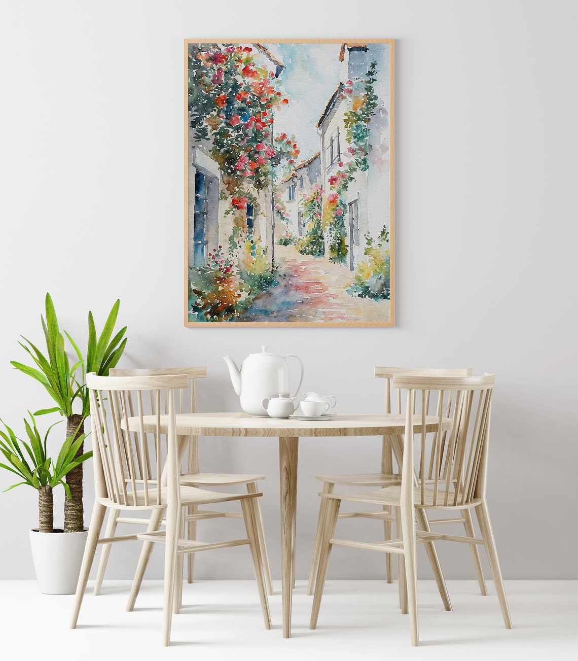 Portofino Cityscape Watercolor Flower Street Painting Coastal Town Art Print Italy Travel Wall Art Mediterranean Poster - Image 4
