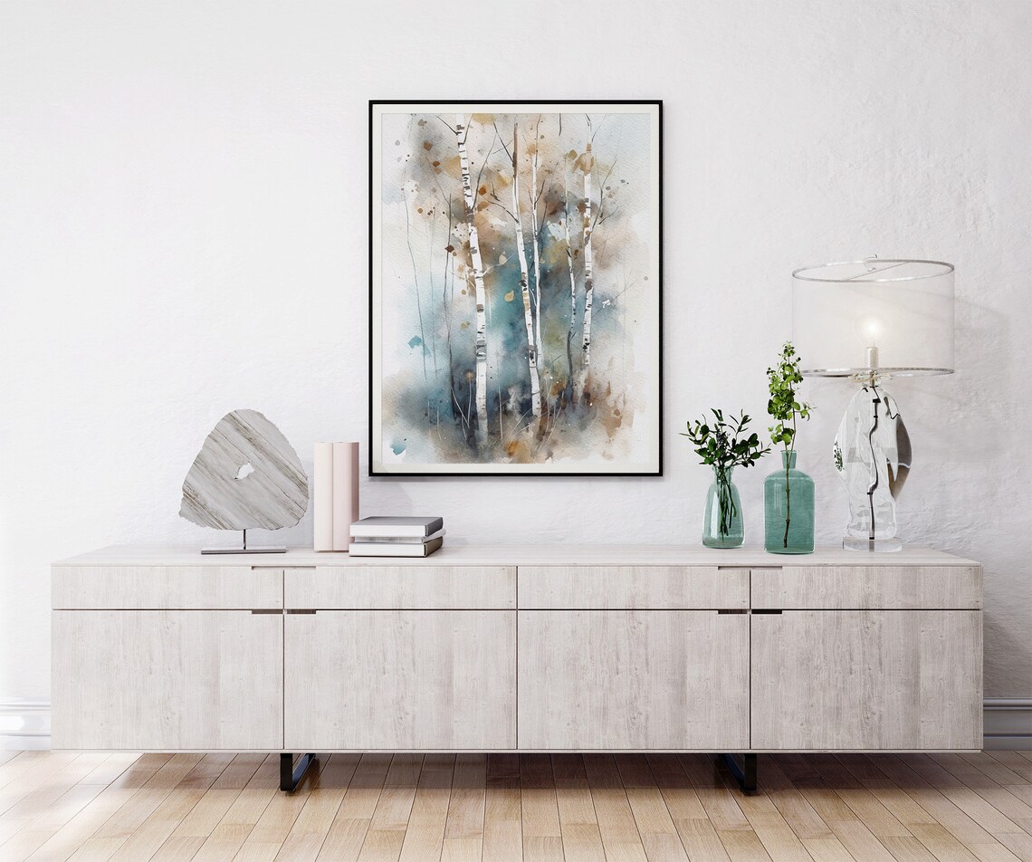 Birch Trees Watercolor, Autumn Landscape Art Print - Image 3