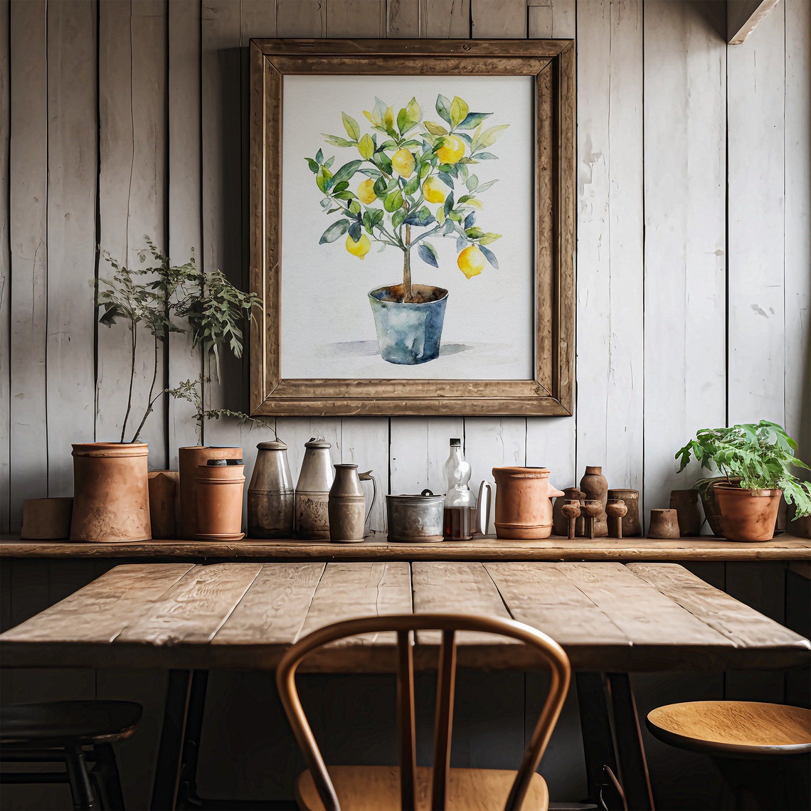 Potted Lemon Tree Bright Lemons Kitchen Botanical Watercolor Art Print - Image 2