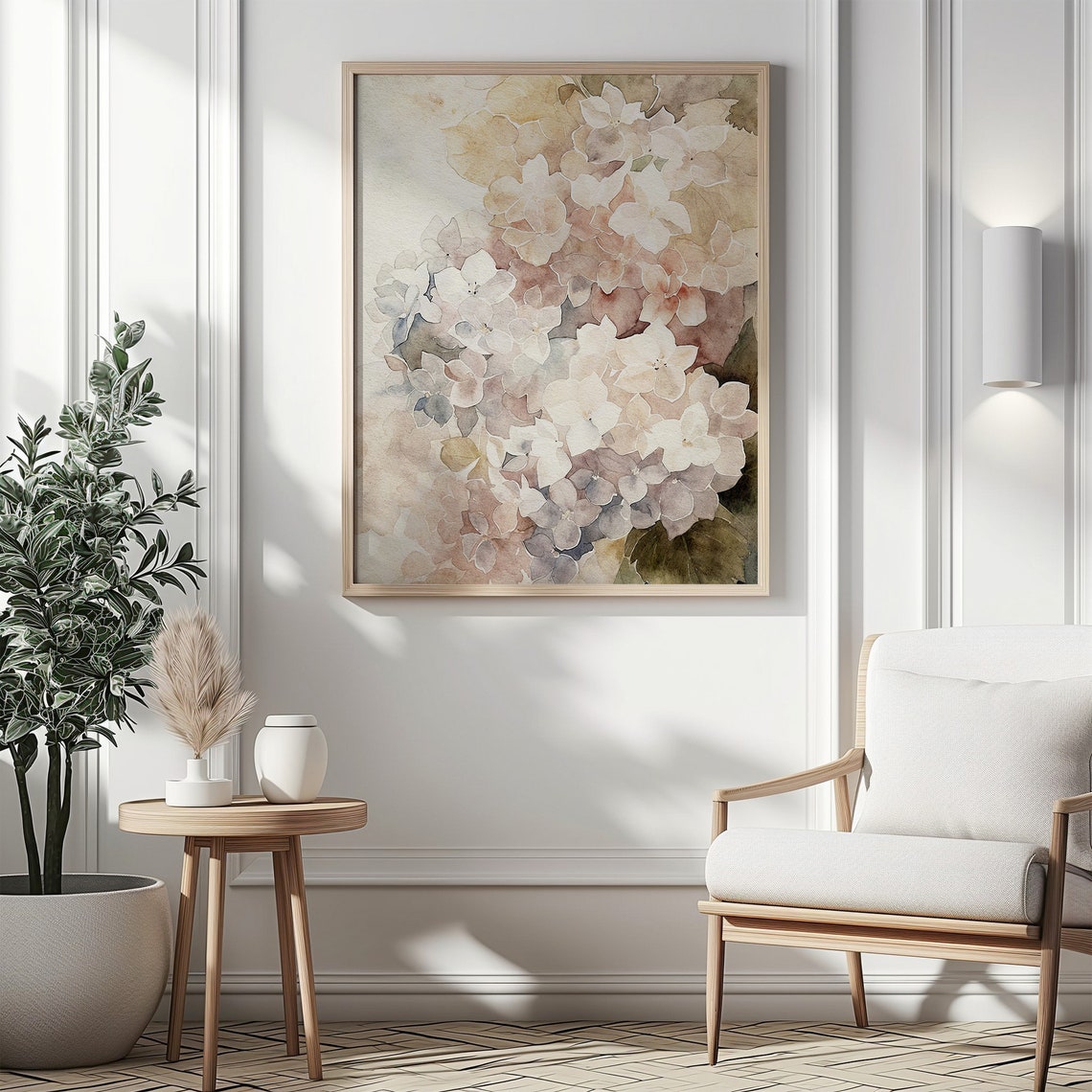 Blush White Hydrangea Blooms Soft Neutral Floral Watercolor Art Print - Image 4