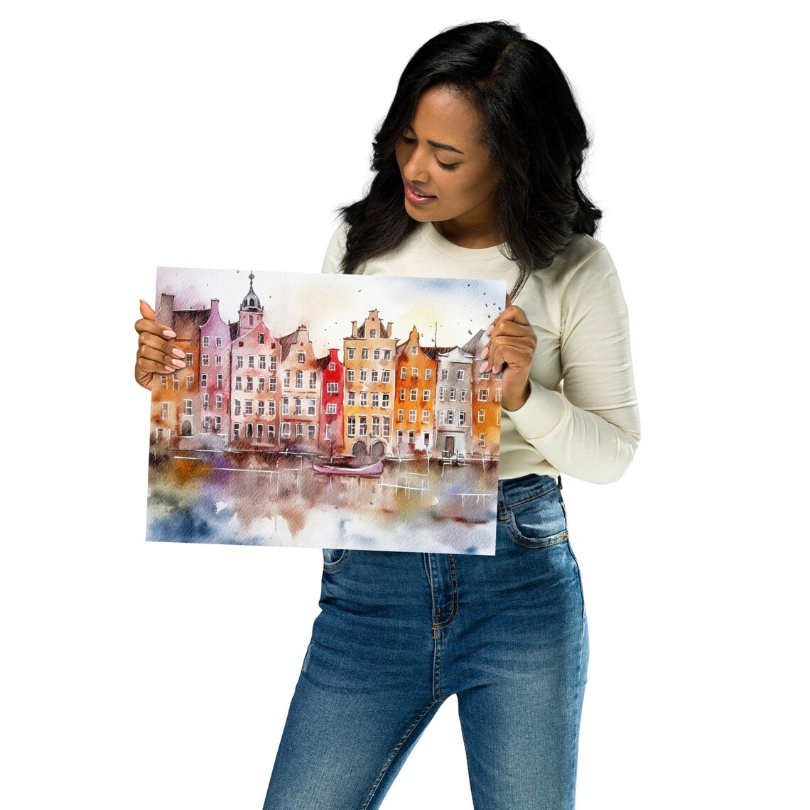 Amsterdam Cityscape Watercolor Travel Poster, Holland - Image 2