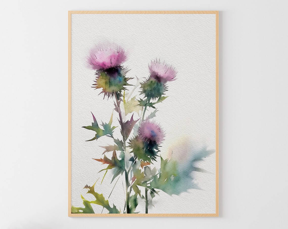 Thistle Watercolor Art Print, Scottish Wildflowers
