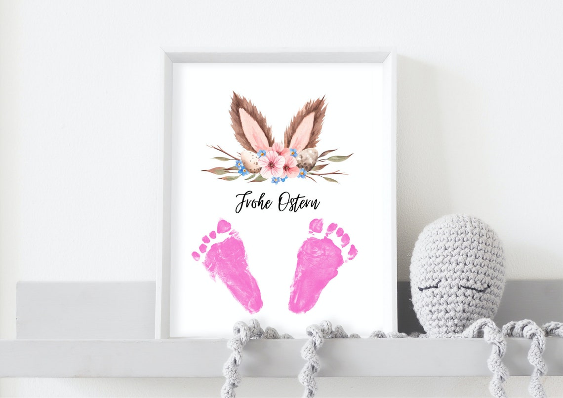 Happy Easter Bunny Ears Floral Footprint Baby Keepsake Poster - Image 4