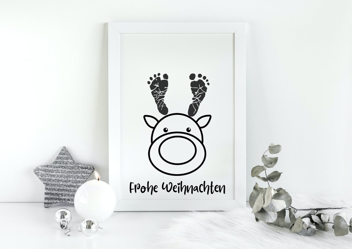 Merry Christmas Moose Handprint Antlers Minimalist Holiday Art Poster - Image 4