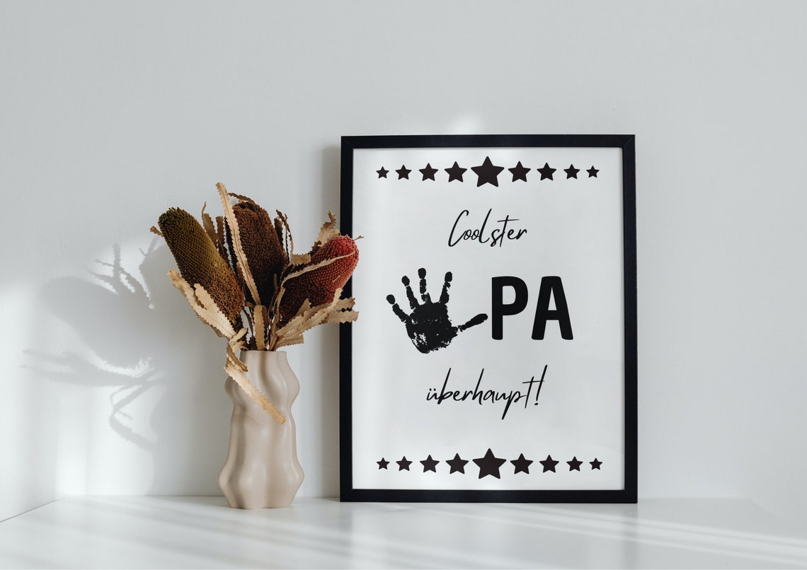 Coolest Grandpa Ever Handprint Star Funny Gift Quote Art Poster - Image 2