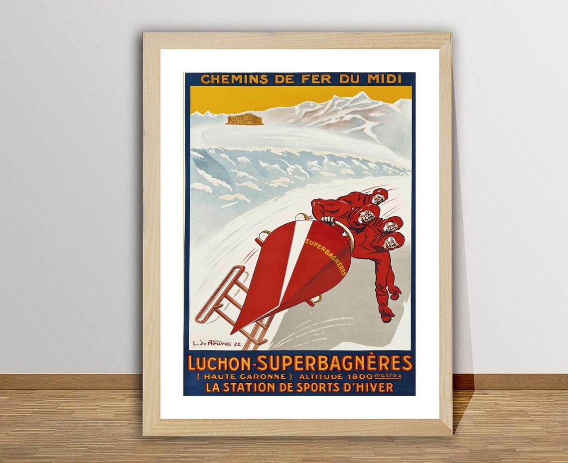 Luchon Superbagneres Vintage Ski Travel Poster - Image 2