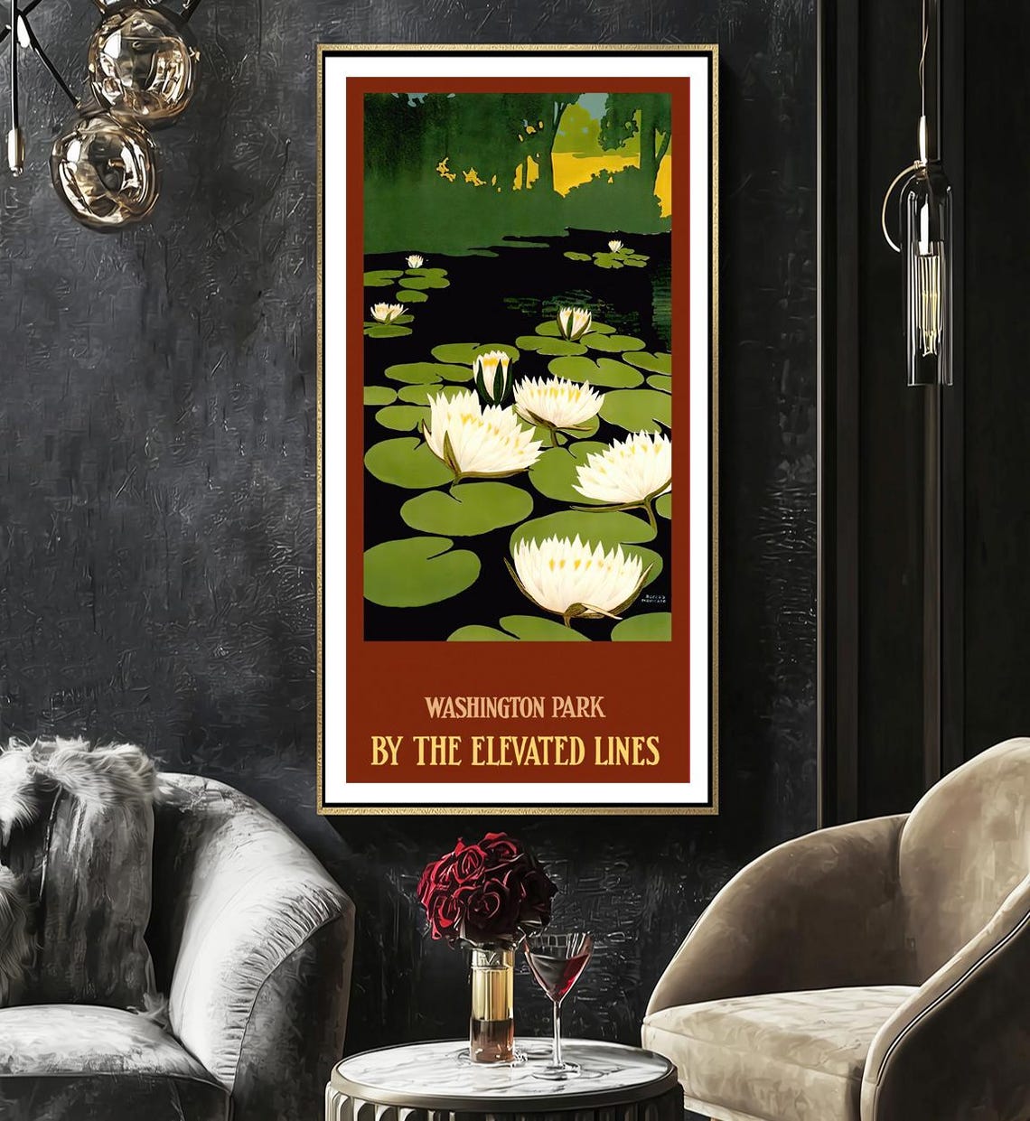 Washington Park Water Lilies Pond Elevated Lines Vintage Poster - Image 2