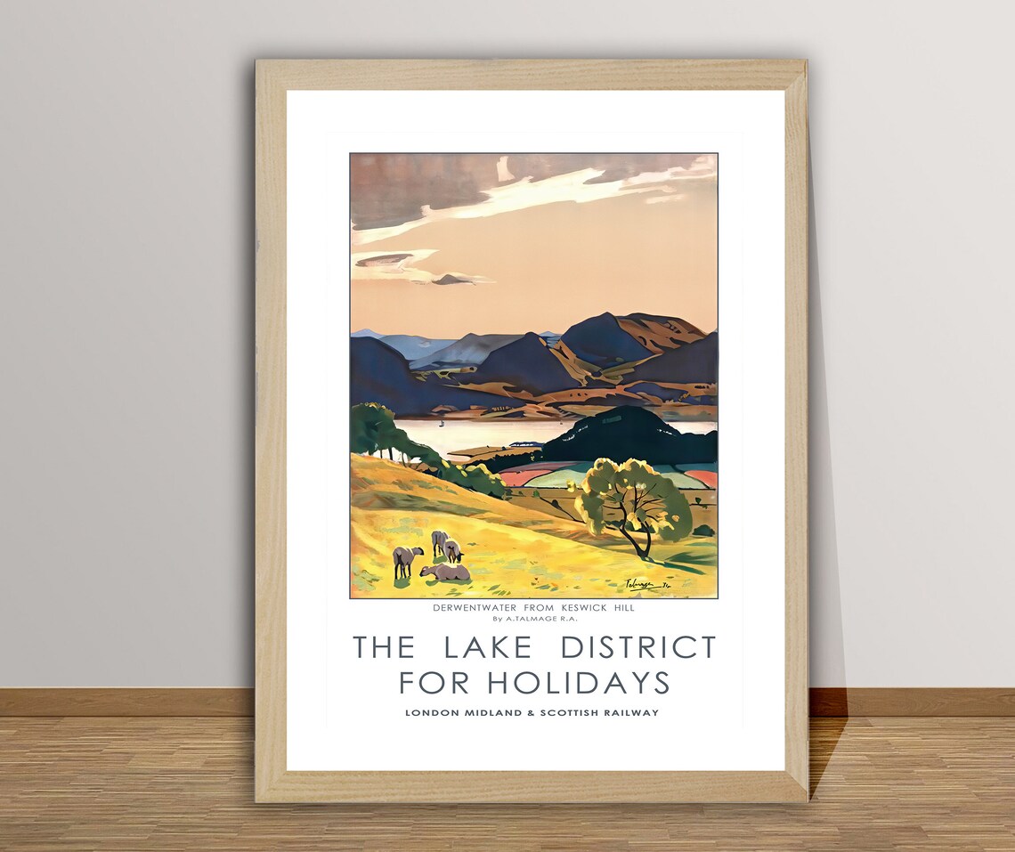 Lake District Vintage Travel Poster, England Holiday