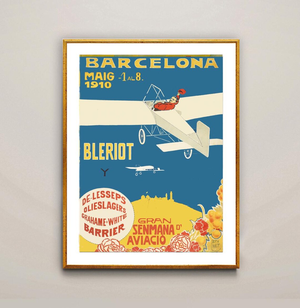 Barcelona 1910 Aviation Week Bleriot Airplane Pioneer Vintage Poster - Image 2