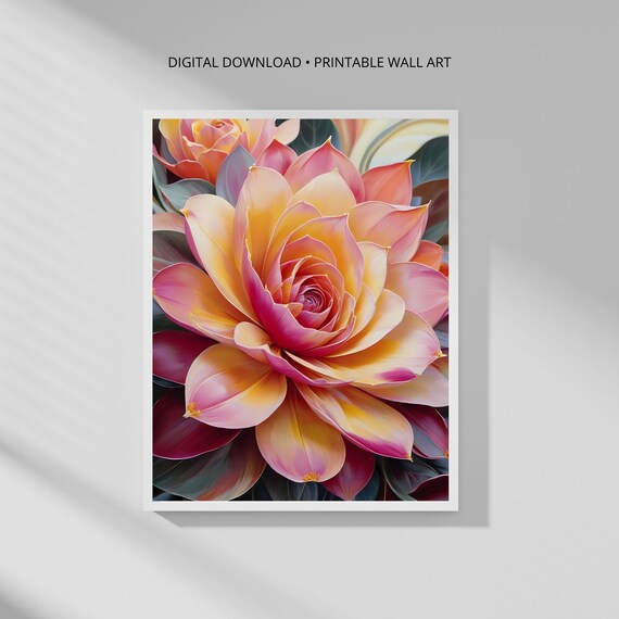 Spiral Bloom Pink Yellow Swirl Petals Floral Abstract Poster