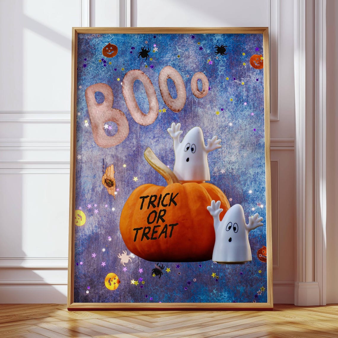 Cute Halloween Poster Boo Pumpkin Trick Or Treat Wall Art For Kids Party Decor