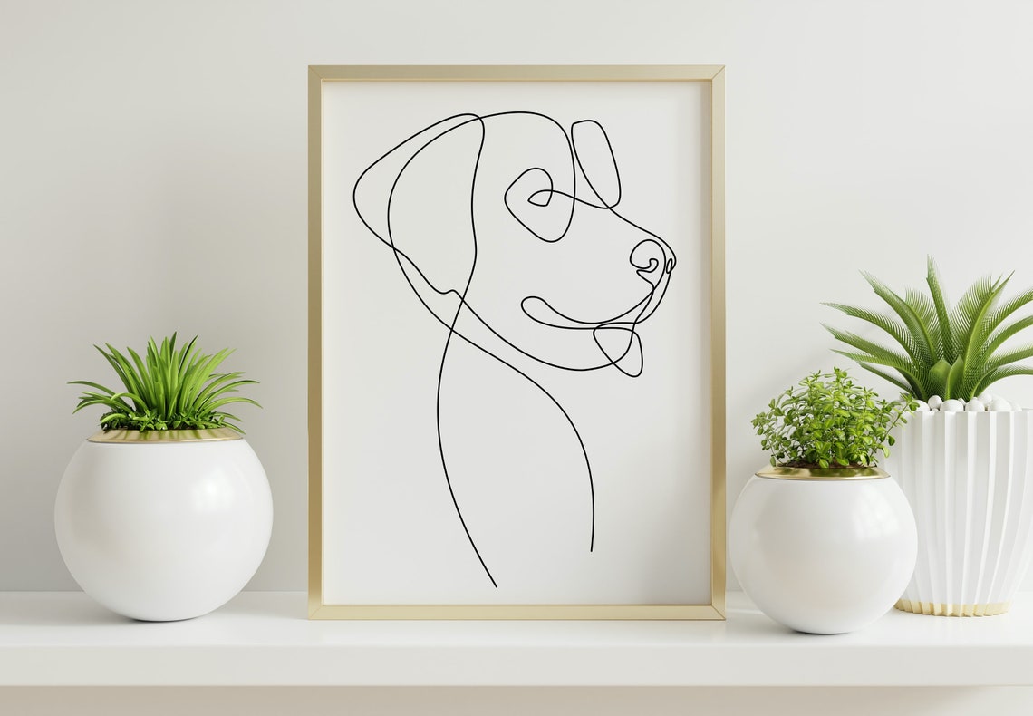 Golden Retriever Head Profile Continuous One Line Drawing Wall Art