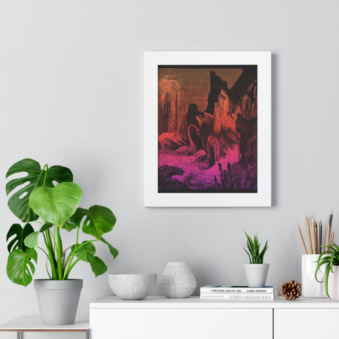 Vintage Sea Serpent Monster Engraving in Neon Duotone Poster - Image 2