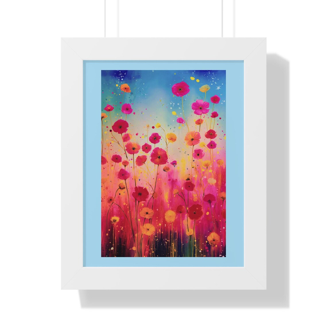 Vibrant Pink Wildflower Meadow Swaying Against Bright Blue Sky Poster - Image 4