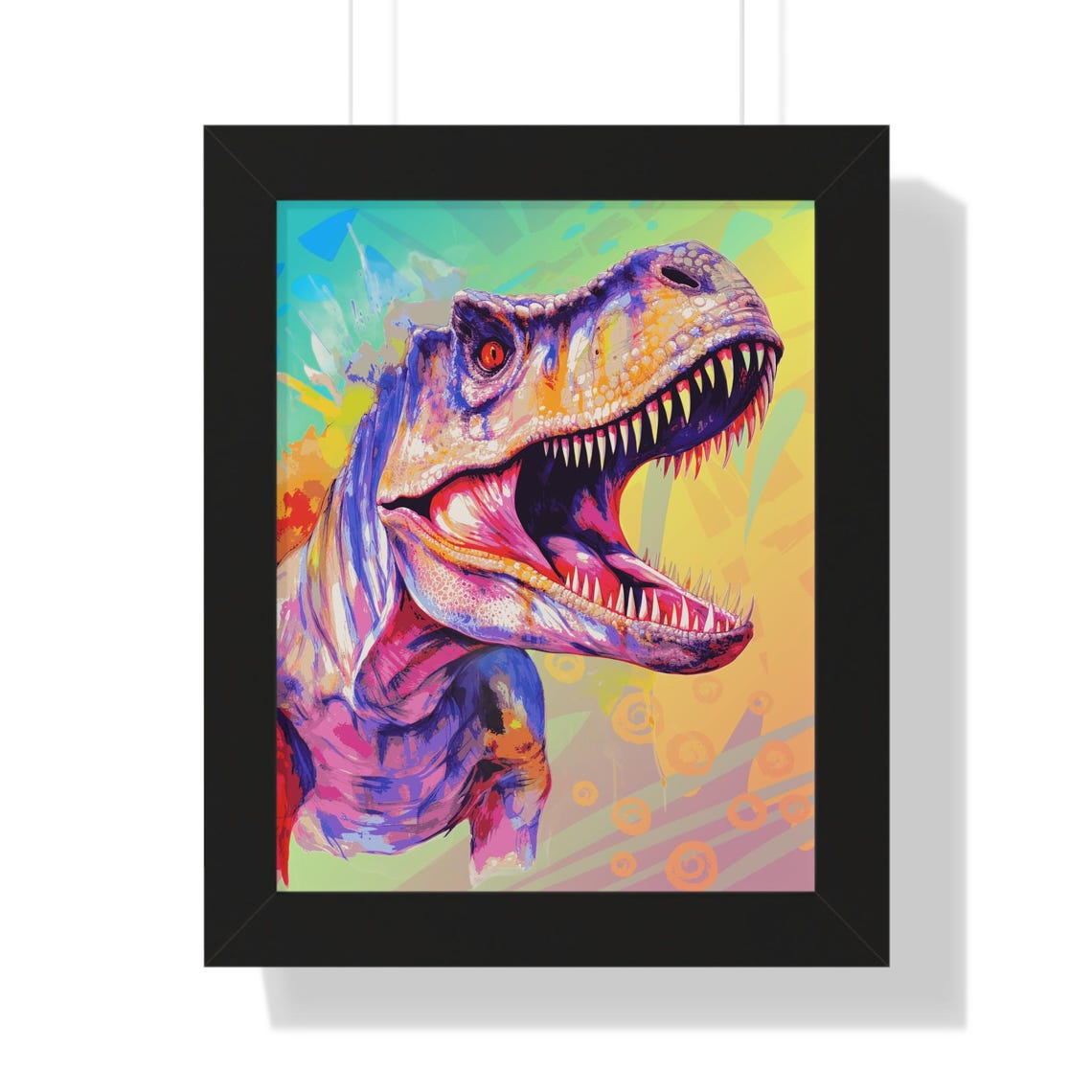 Roaring T-Rex Head in Neon Pop Art Colors Fierce Dinosaur Poster