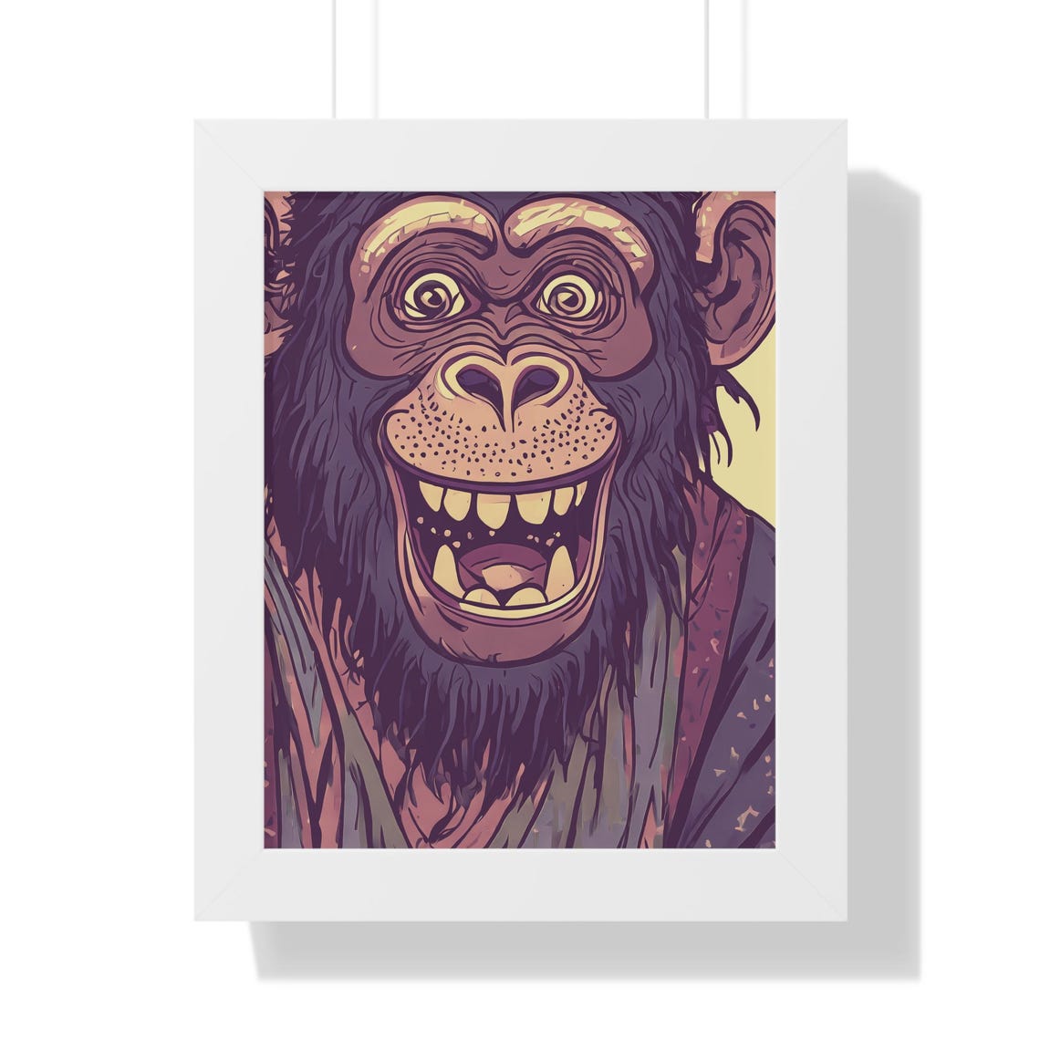 Cheerful Grinning Cartoon Monkey Face in Pop Art Style Poster
