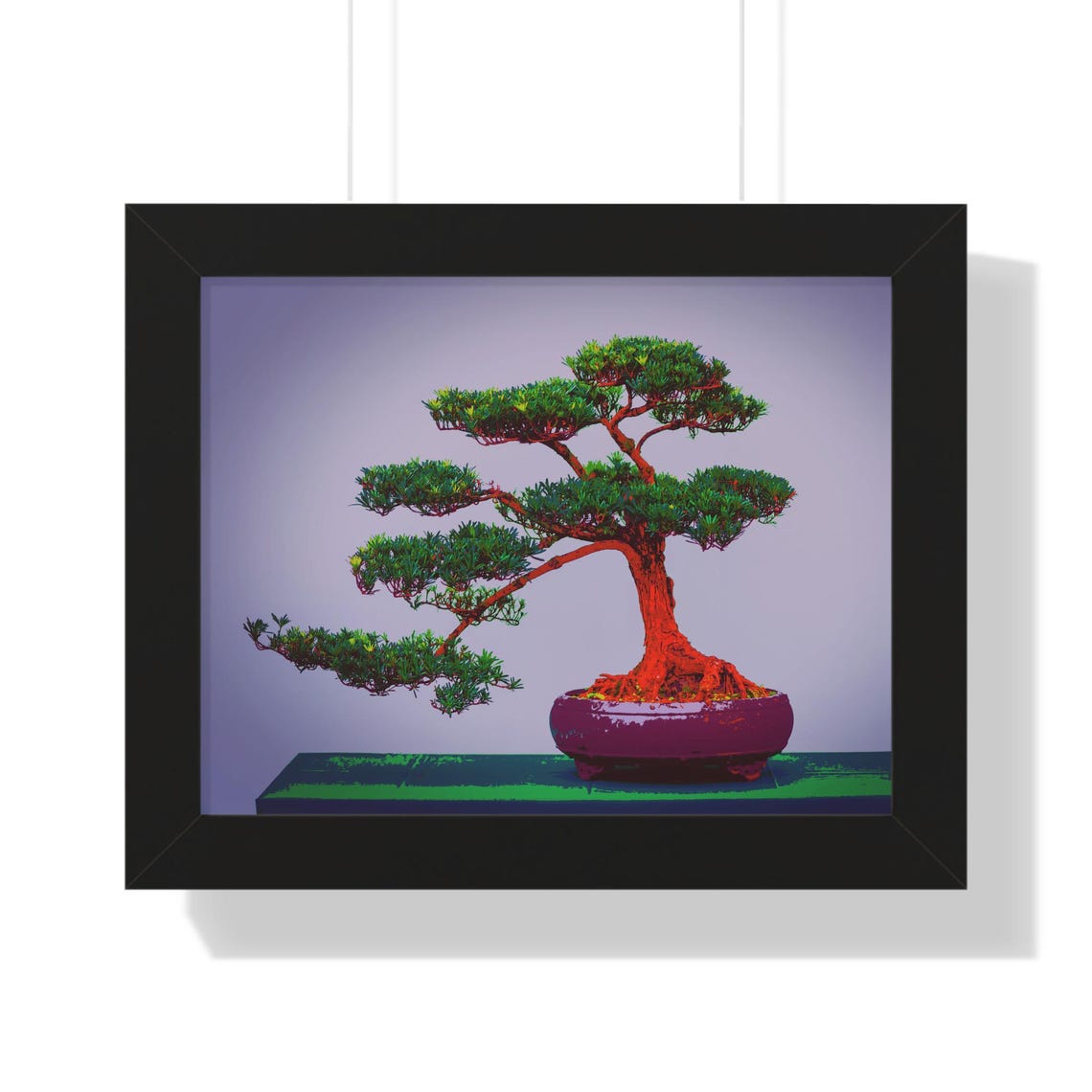 Windswept Green Pine Bonsai Tree in Purple Pot Framed Poster