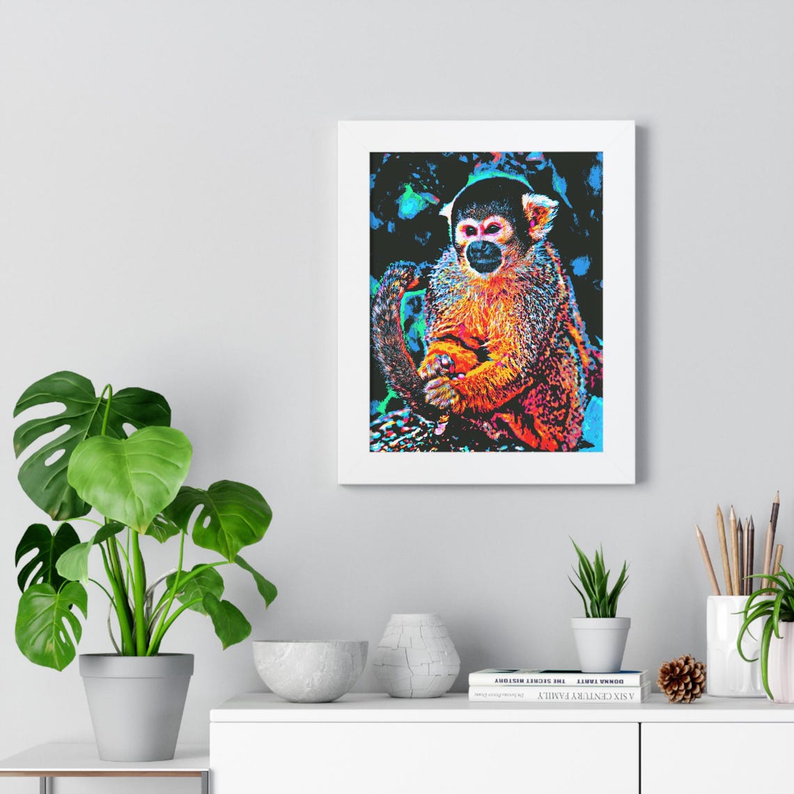 Neon Pop Art Monkey Poster Colorful Squirrel Monkey Portrait - Image 2