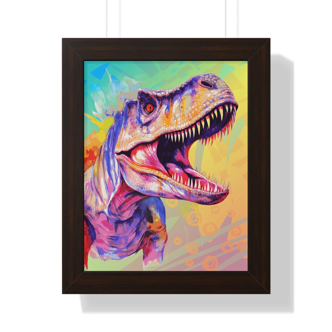 Roaring T-Rex Head in Neon Pop Art Colors Fierce Dinosaur Poster - Image 2