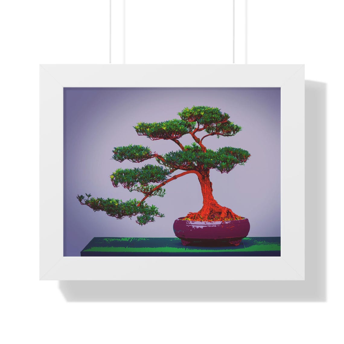 Windswept Green Pine Bonsai Tree in Purple Pot Framed Poster - Image 3