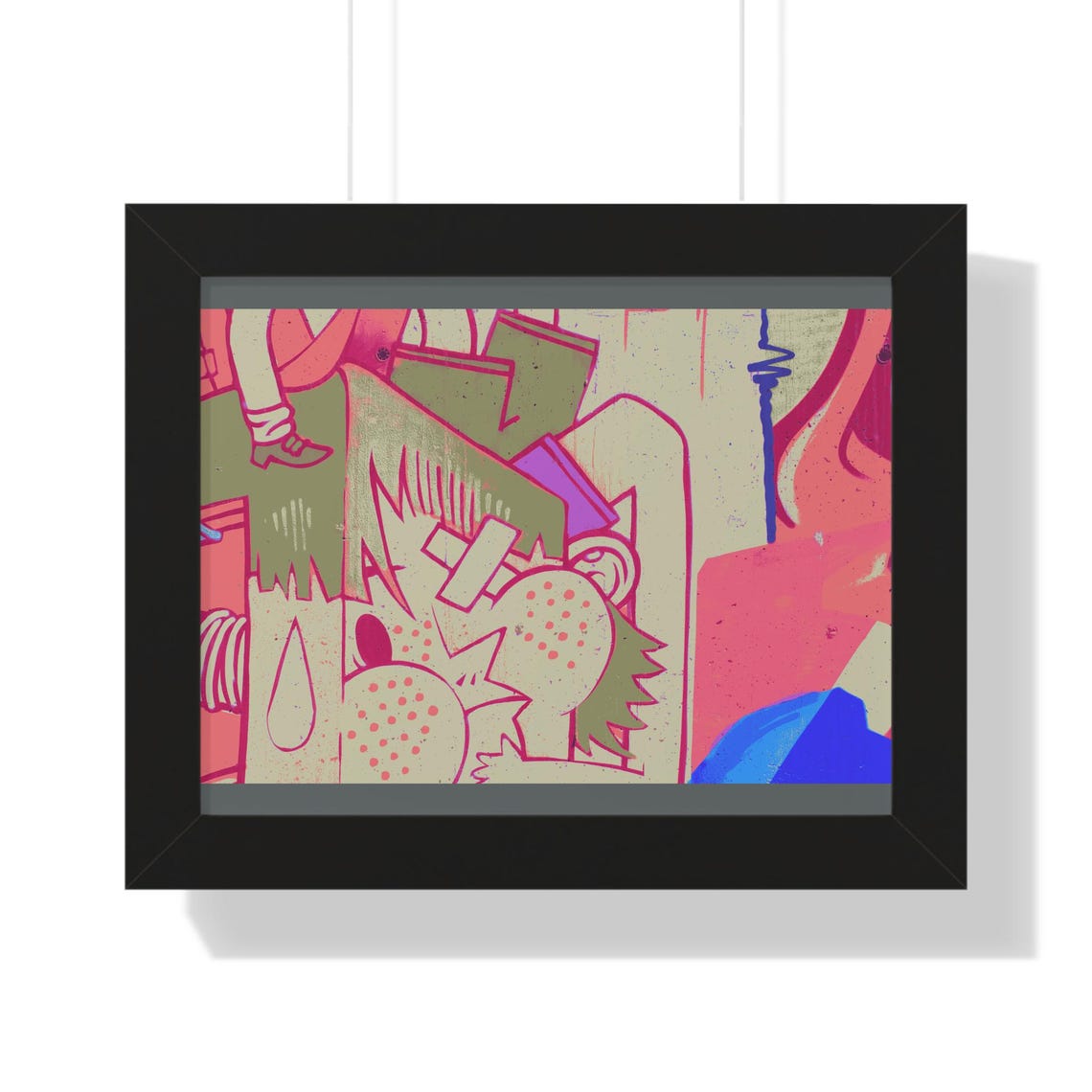 Pink and Green Abstract Doodle Street Graffiti Art Framed Poster