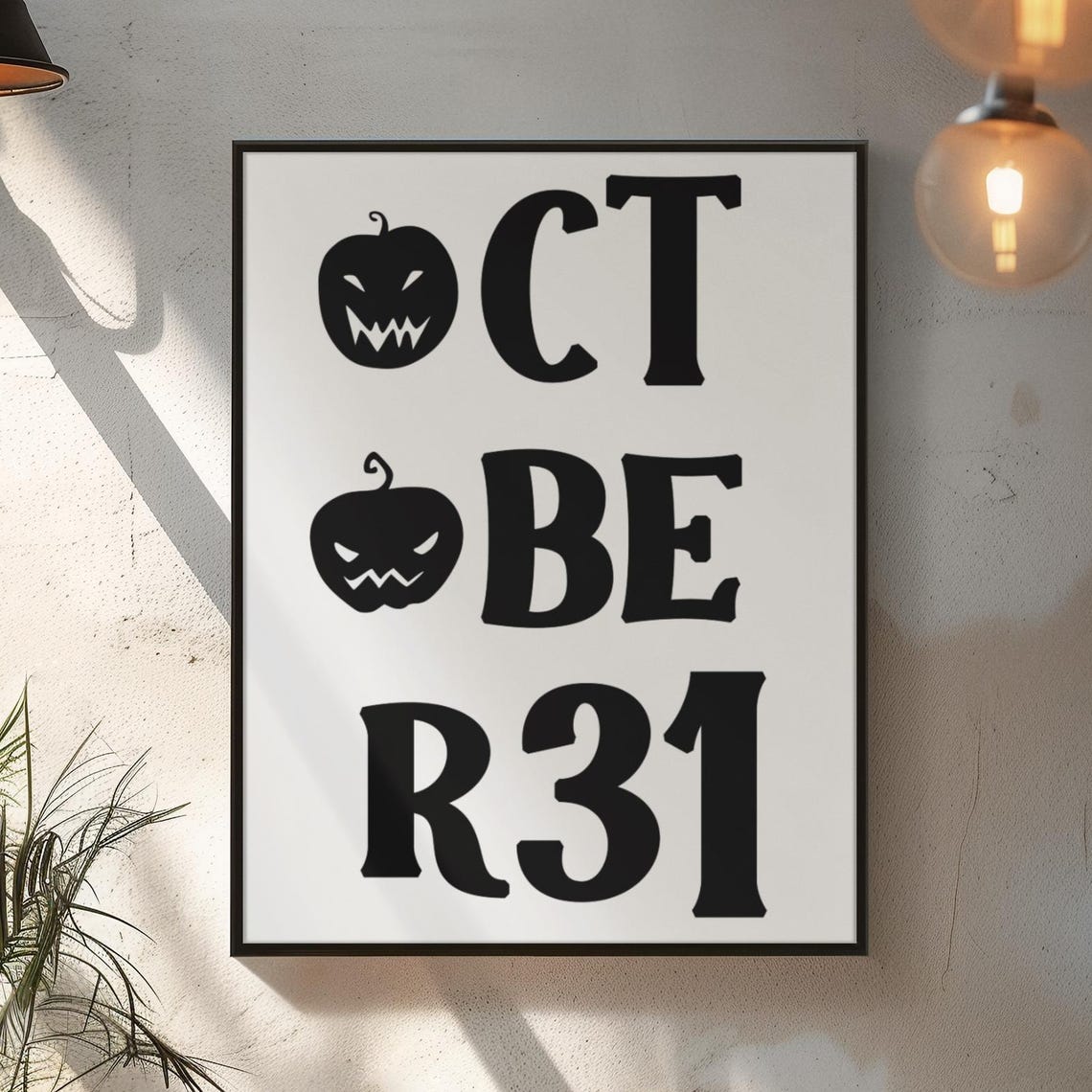 Framed Halloween Print Spooky Pumpkin Face October 31st Wall Art