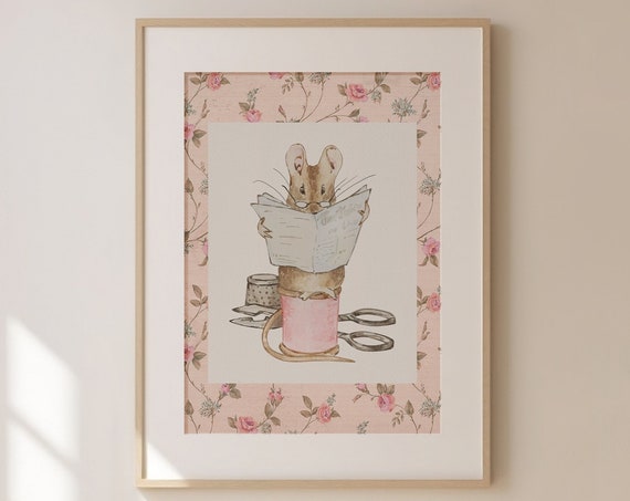 Vintage Mouse Print, Abstract Nursery Decor Art