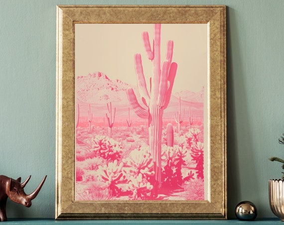 Pink Mexican Desert Vibrant Desert Cactus Art Print Bold Pink Cacti Wall Decor Modern Southwestern Poster Unique Nature Illustration