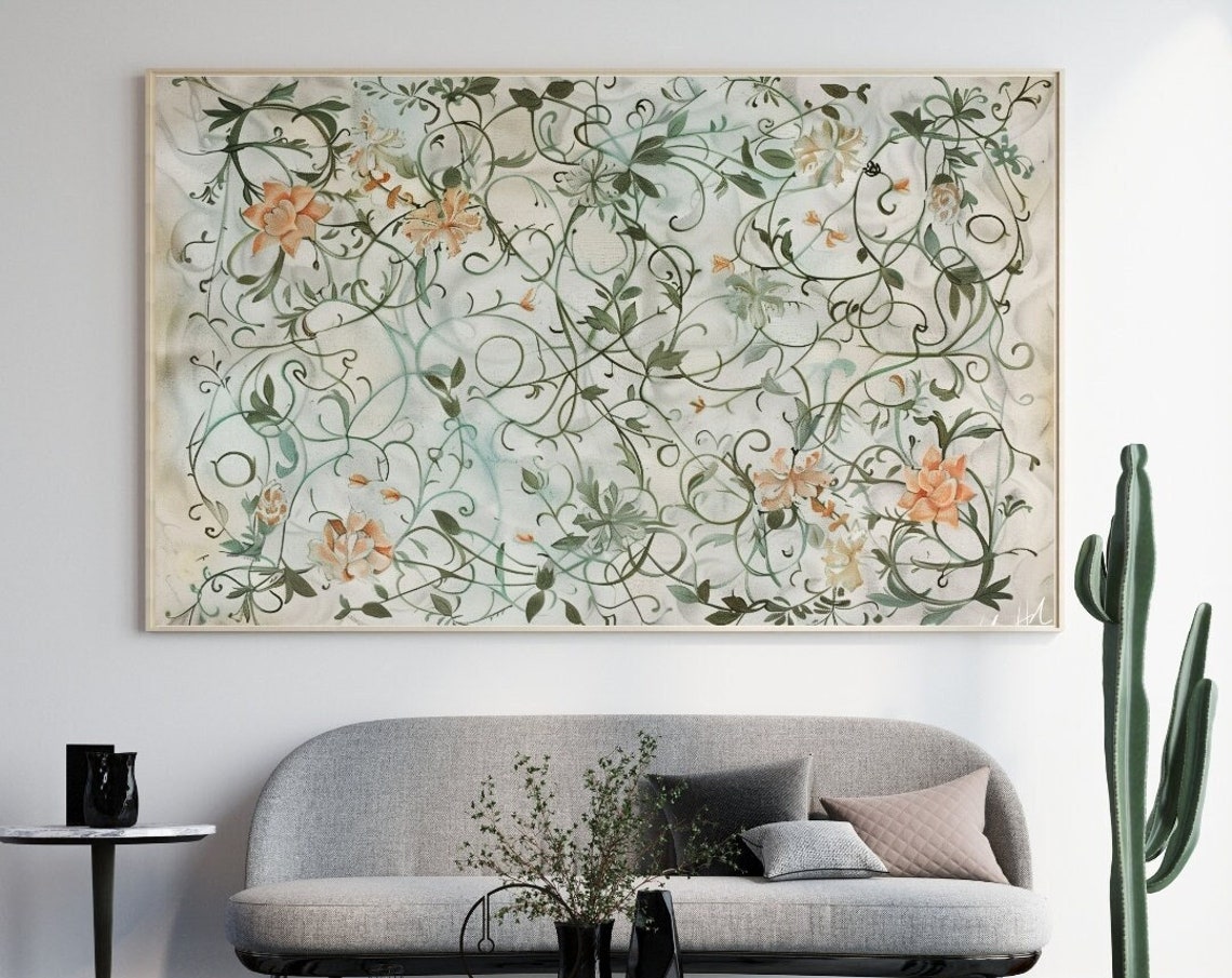Elegant Botanical Vine Pattern Peach Blossom Delicate Floral Poster